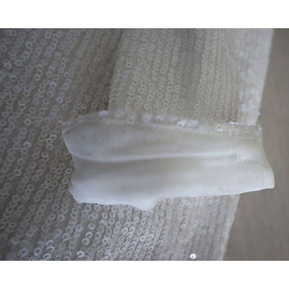 One33 Social Women's Sz 10 Ivory Sequined L/S V-Neck Cocktail Mini Dress $365 - Picture 8 of 13